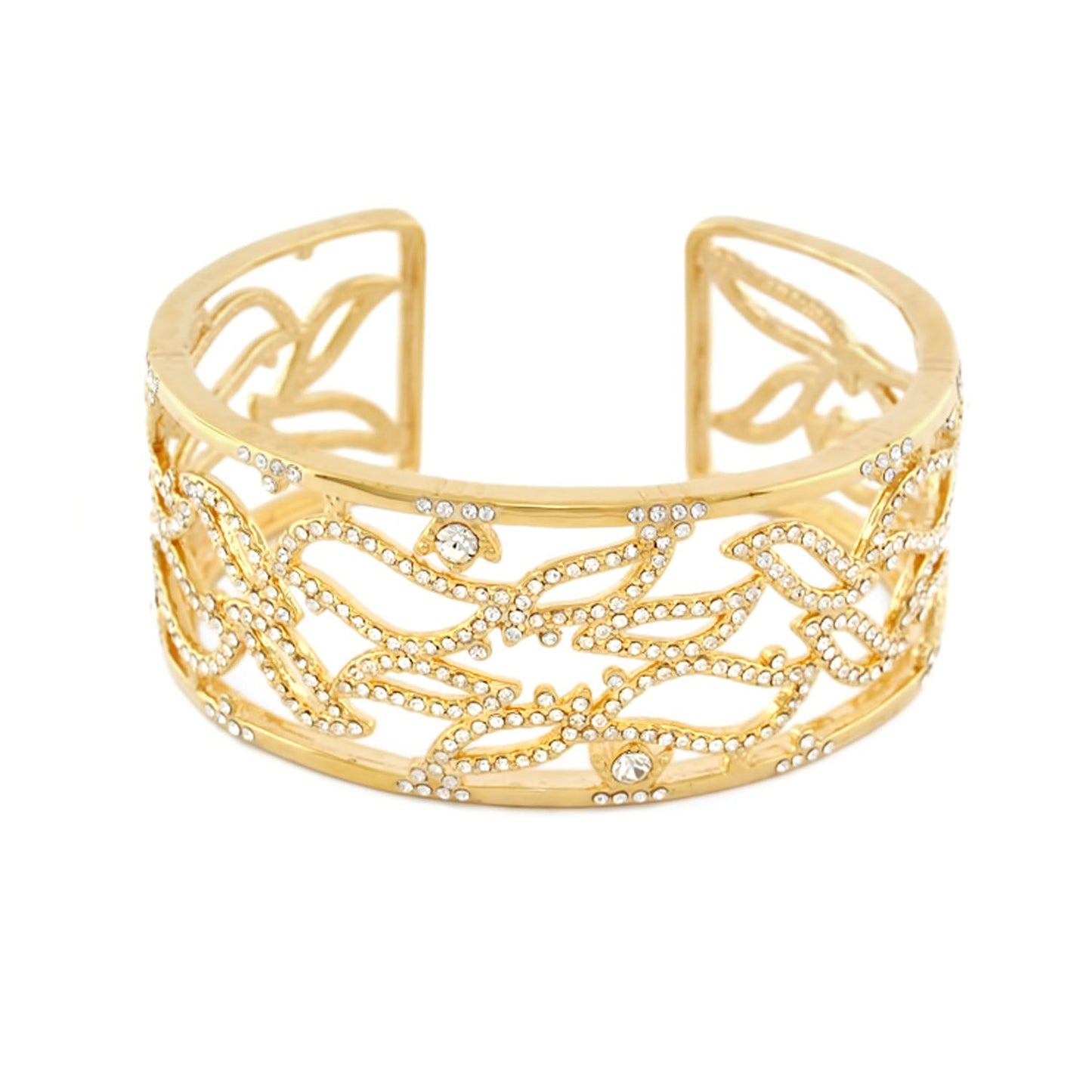Axis Bangle cuff bracelet by Lauren G Adams in gold-tone with crystal pavé vine motif on Tampa Home & Garden Store