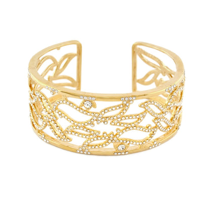 Axis Bangle cuff bracelet by Lauren G Adams in gold-tone with crystal pavé vine motif on Tampa Home & Garden Store