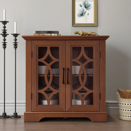 Dark oak sideboard with adjustable shelves and lattice doors by HouseOfZazla two candlesticks on Tampa Home & Garden Store