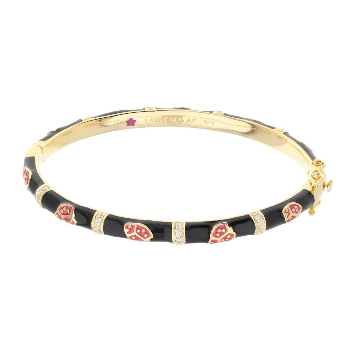 Lady Poof Stackable Bangle by Lauren G Adams, gold-tone bracelet with black enamel segments on Tampa Home & Garden Store