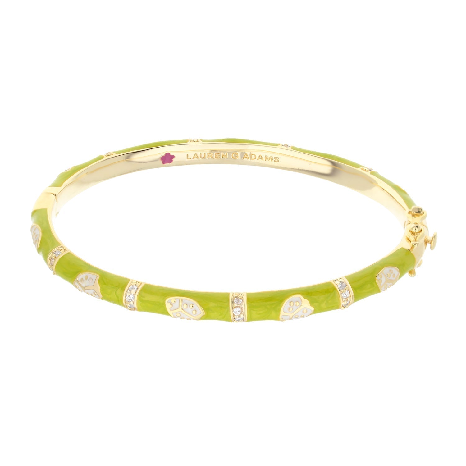 Lady Poof Stackable Bangle by Lauren G Adams, lime enamel bracelet with gold-tone trim on Tampa Home & Garden Store
