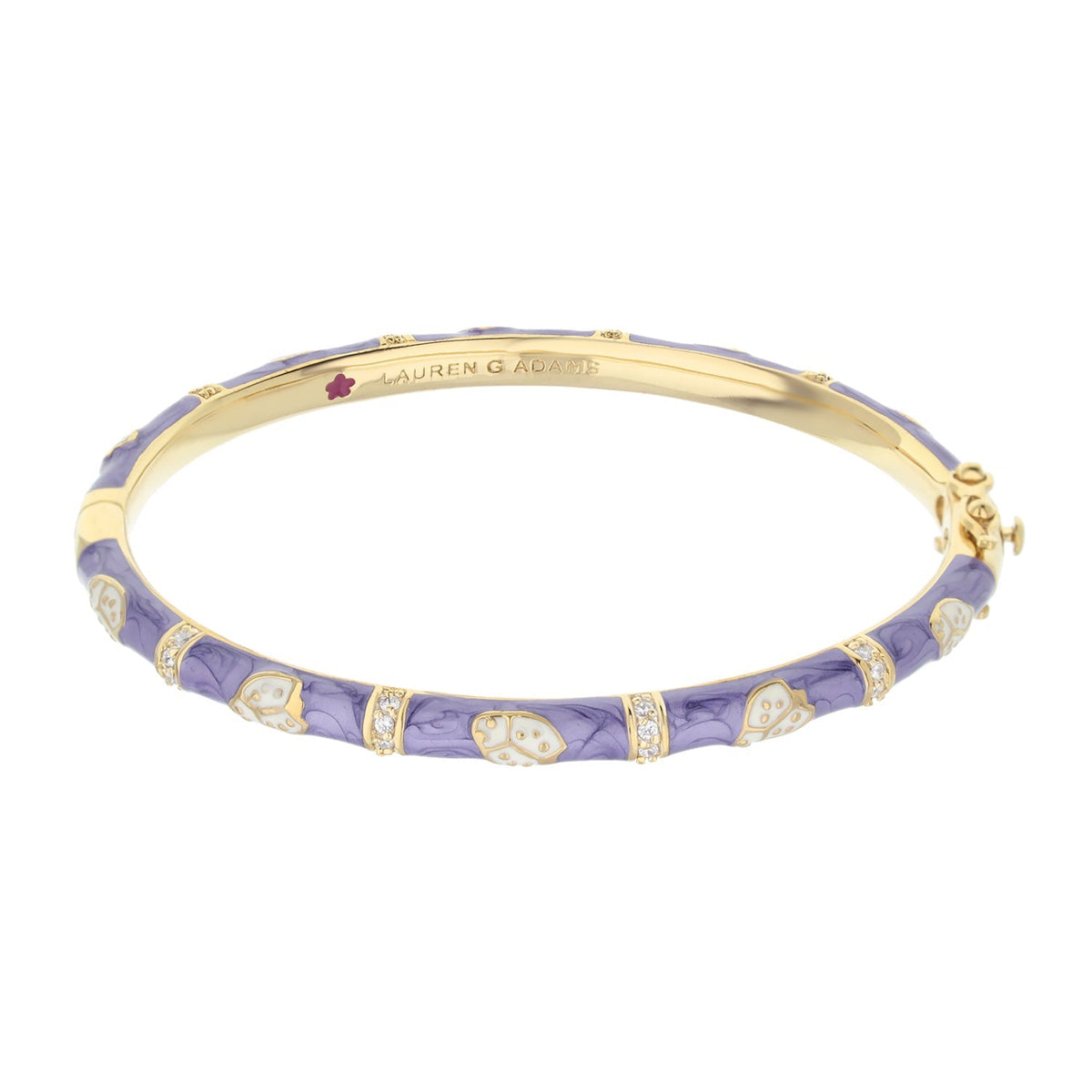 Lady Poof Stackable Bangle by Lauren G Adams, purple enamel on gold bracelet with crystals on Tampa Home & Garden Store