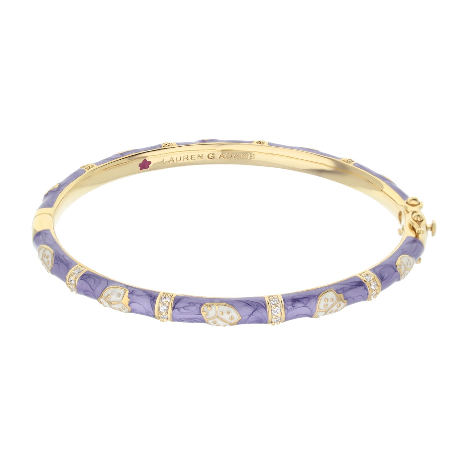 Lady Poof Stackable Bangle by Lauren G Adams, purple enamel on gold bracelet with crystals on Tampa Home & Garden Store