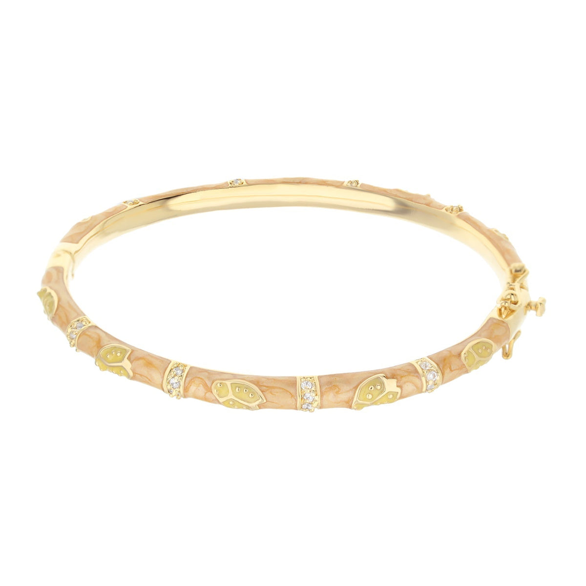 Lady Poof Stackable Bangle by Lauren G Adams in gold tone with peach enamel and crystal accents on Tampa Home & Garden Store