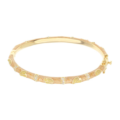Lady Poof Stackable Bangle by Lauren G Adams in gold tone with peach enamel and crystal accents on Tampa Home & Garden Store
