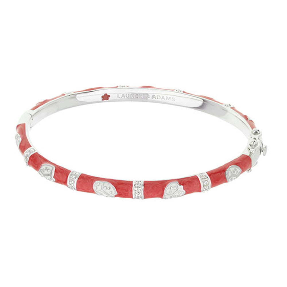 Lady Poof Stackable Bangle red leather-wrapped bracelet with heart charms by Lauren G Adams on Tampa Home & Garden Store