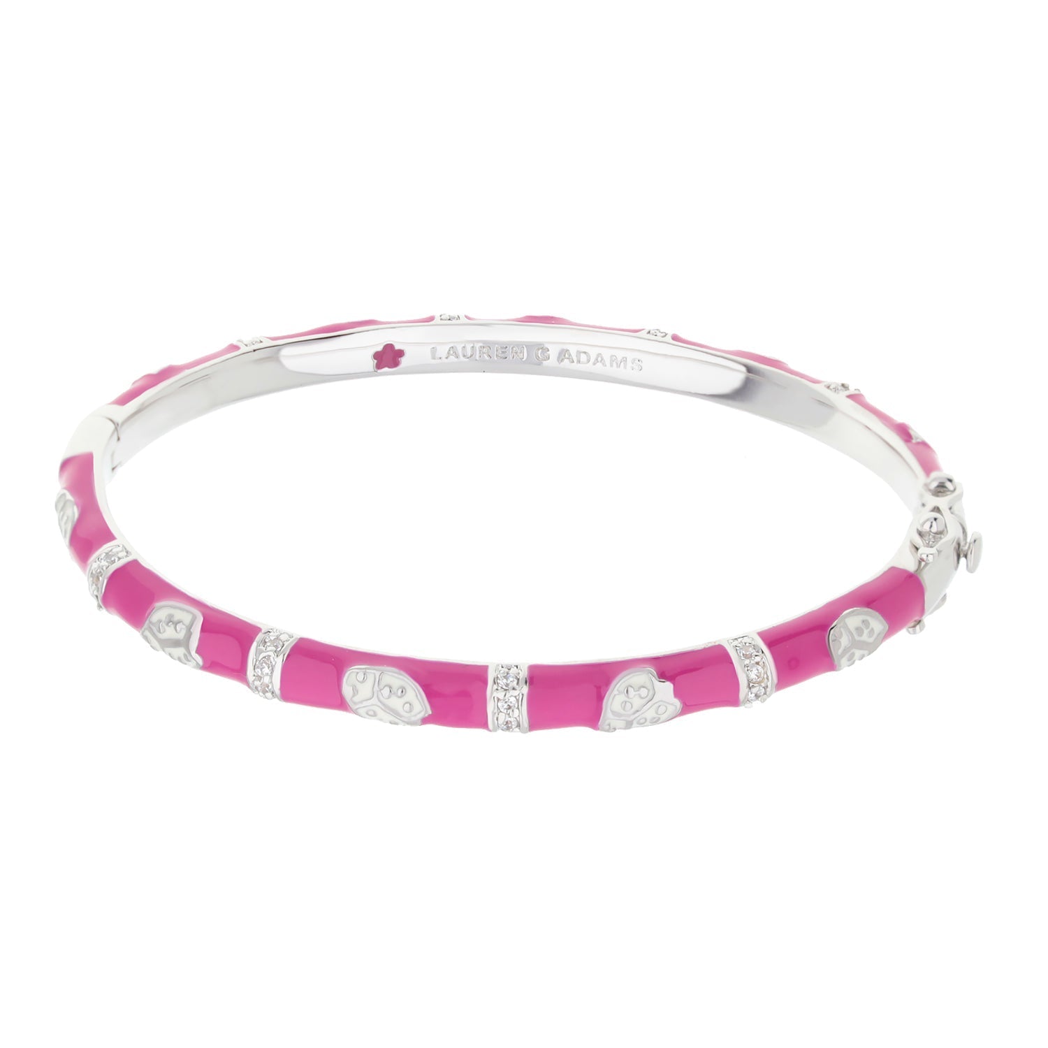 Lady Poof Stackable Bangle pink enamel bracelet with silver skull charms by Lauren G Adams on Tampa Home & Garden Store