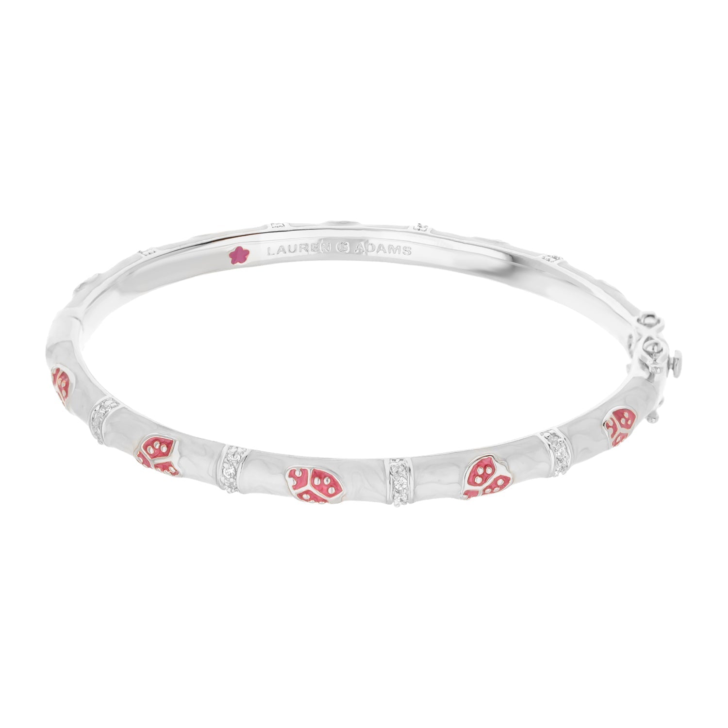 Lady Poof Stackable Bangle by Lauren G Adams in silver with red enamel paw prints and crystals on Tampa Home & Garden Store