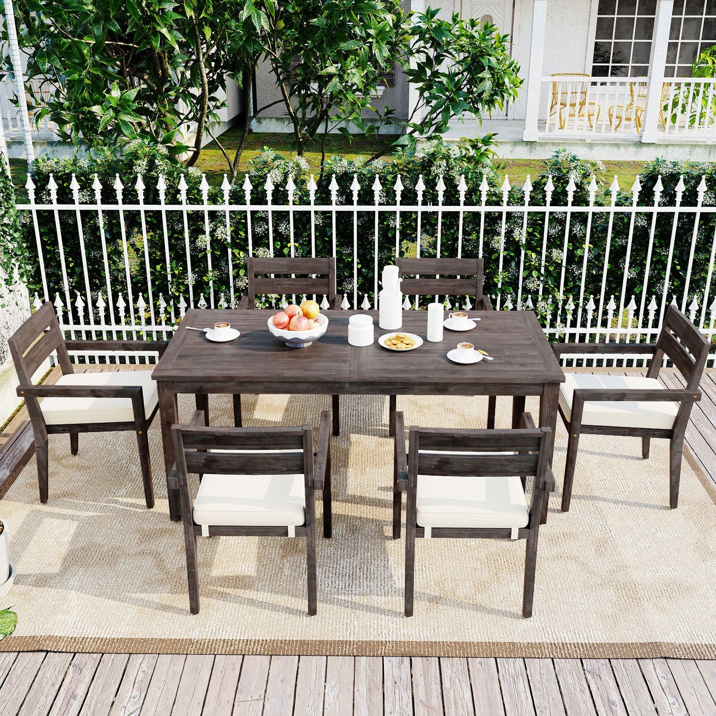U_Style 7 Pieces Acacia Wood Outdoor Dining Set with Cushions dark brown finish by HouseOfZazla on Tampa Home & Garden Store