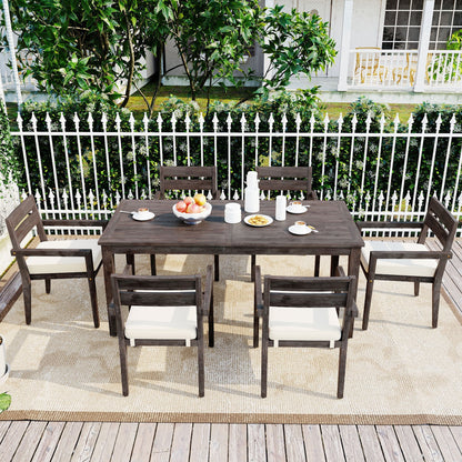U_Style 7 Pieces Acacia Wood Outdoor Dining Set with Cushions dark brown finish by HouseOfZazla on Tampa Home & Garden Store