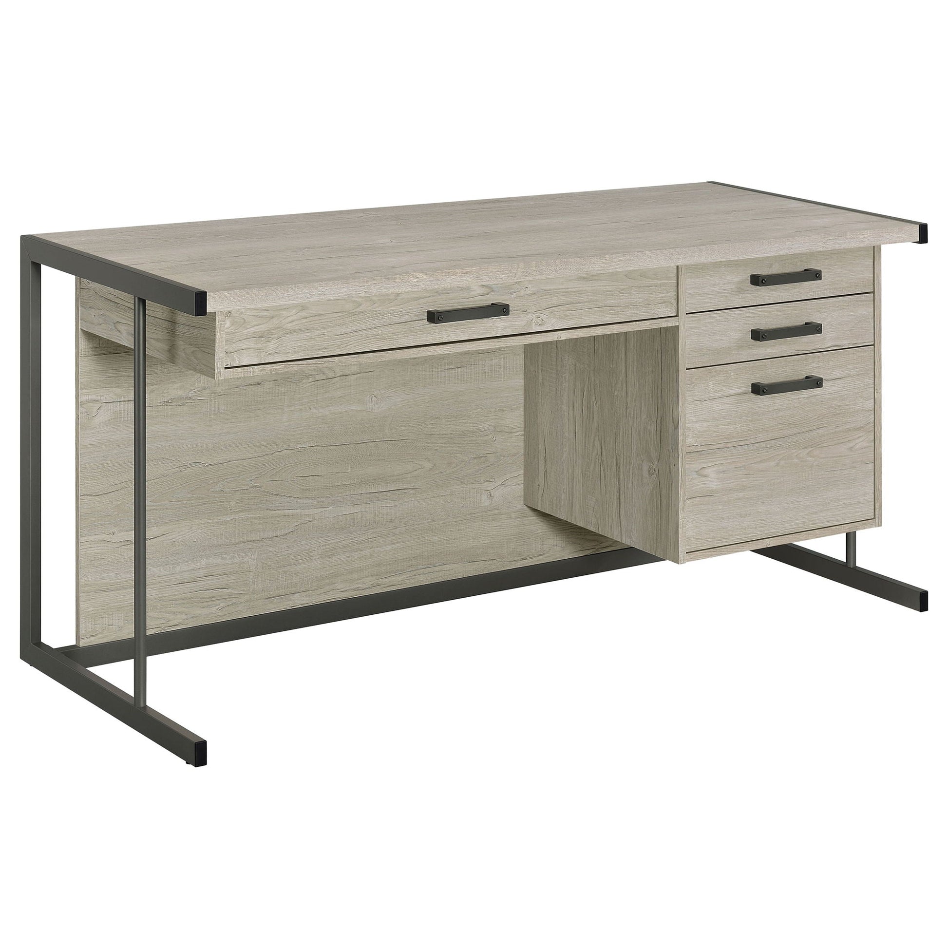 Brisley desk with adjustable keyboard tray and 3-drawer storage in beige gray wood finish on Tampa Home & Garden Store