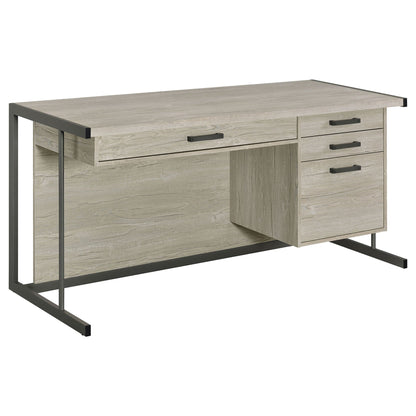 Brisley desk with adjustable keyboard tray and 3-drawer storage in beige gray wood finish on Tampa Home & Garden Store