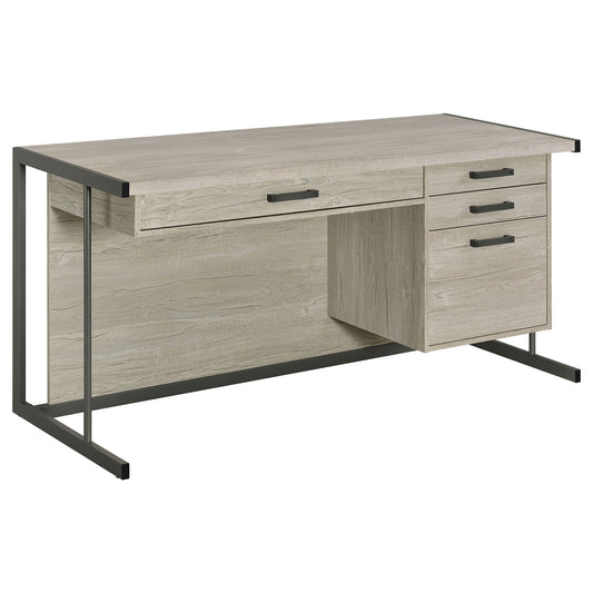 Brisley desk with adjustable keyboard tray and 3-drawer storage in beige gray wood finish on Tampa Home & Garden Store