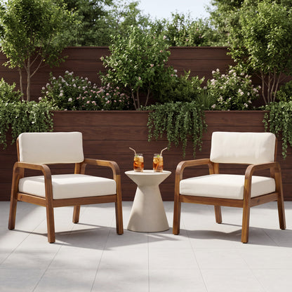 Outdoor Acacia Wood Armchair Set with Cushions