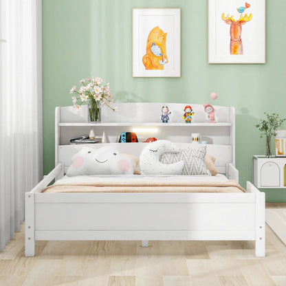 Wood Platform Bed With Led Light and Guardrail