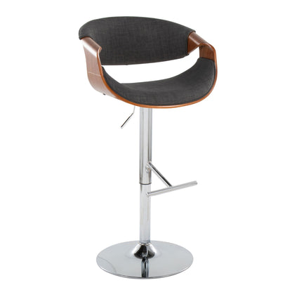 Mid century modern adjustable barstool with swivel, dark gray upholstery, chrome pedestal base on Tampa Home & Garden Store