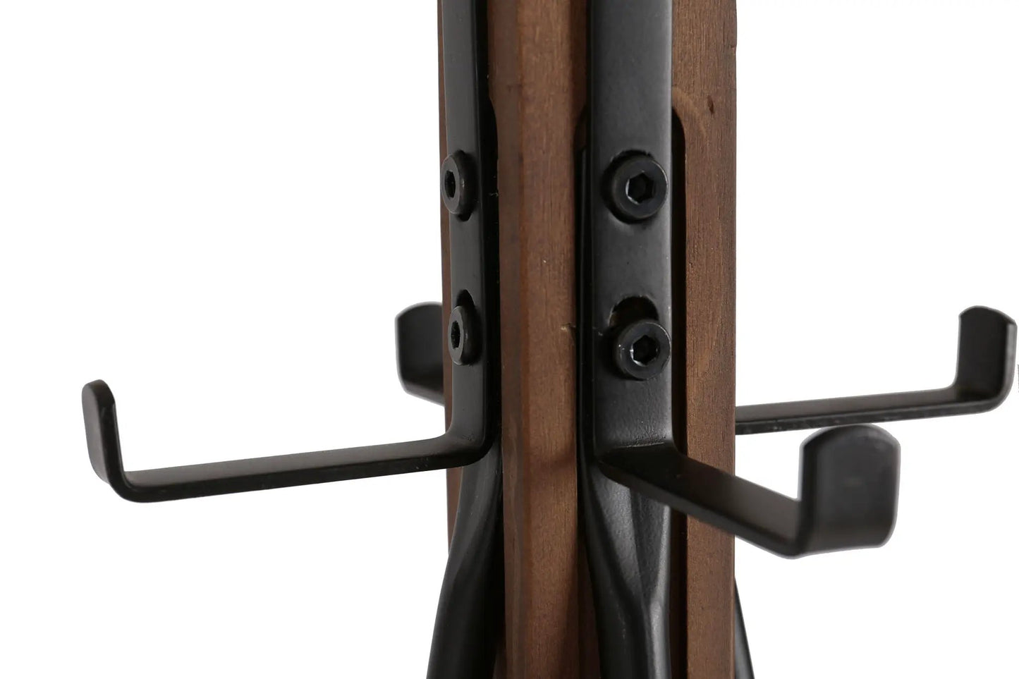 Freestanding coat rack with reclaimed wood and black metal, curved hooks, natural finish on Tampa Home & Garden Store