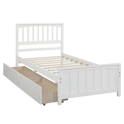 Platform Bed with Two Drawers Built from Pine