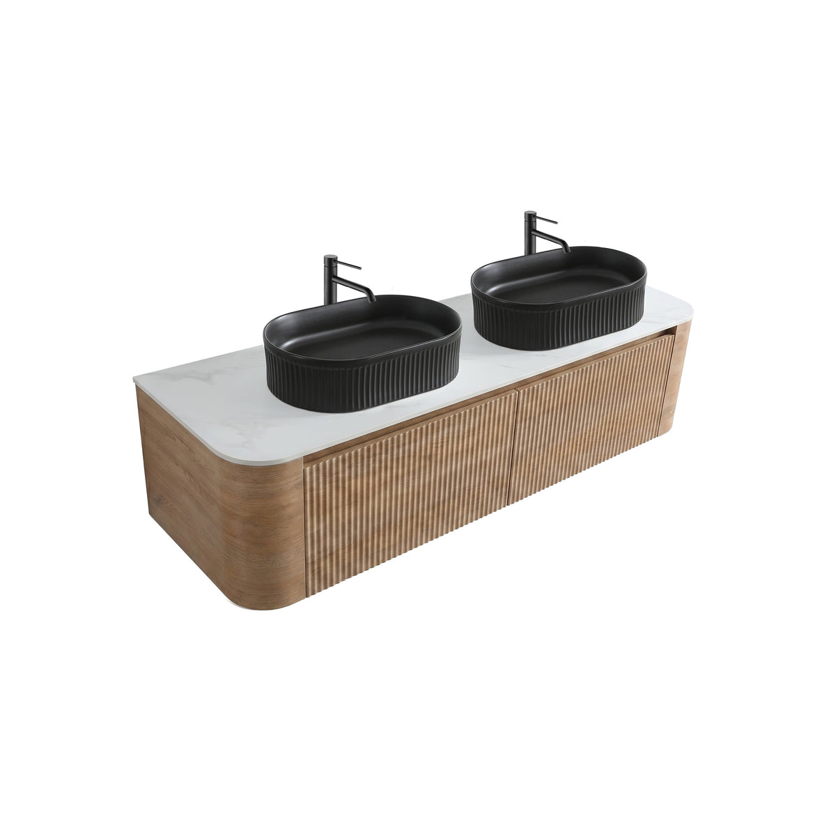 Erba 60-inch honey oak bathroom vanity with dual black vessel sinks by HouseOfZazla on Tampa Home & Garden Store