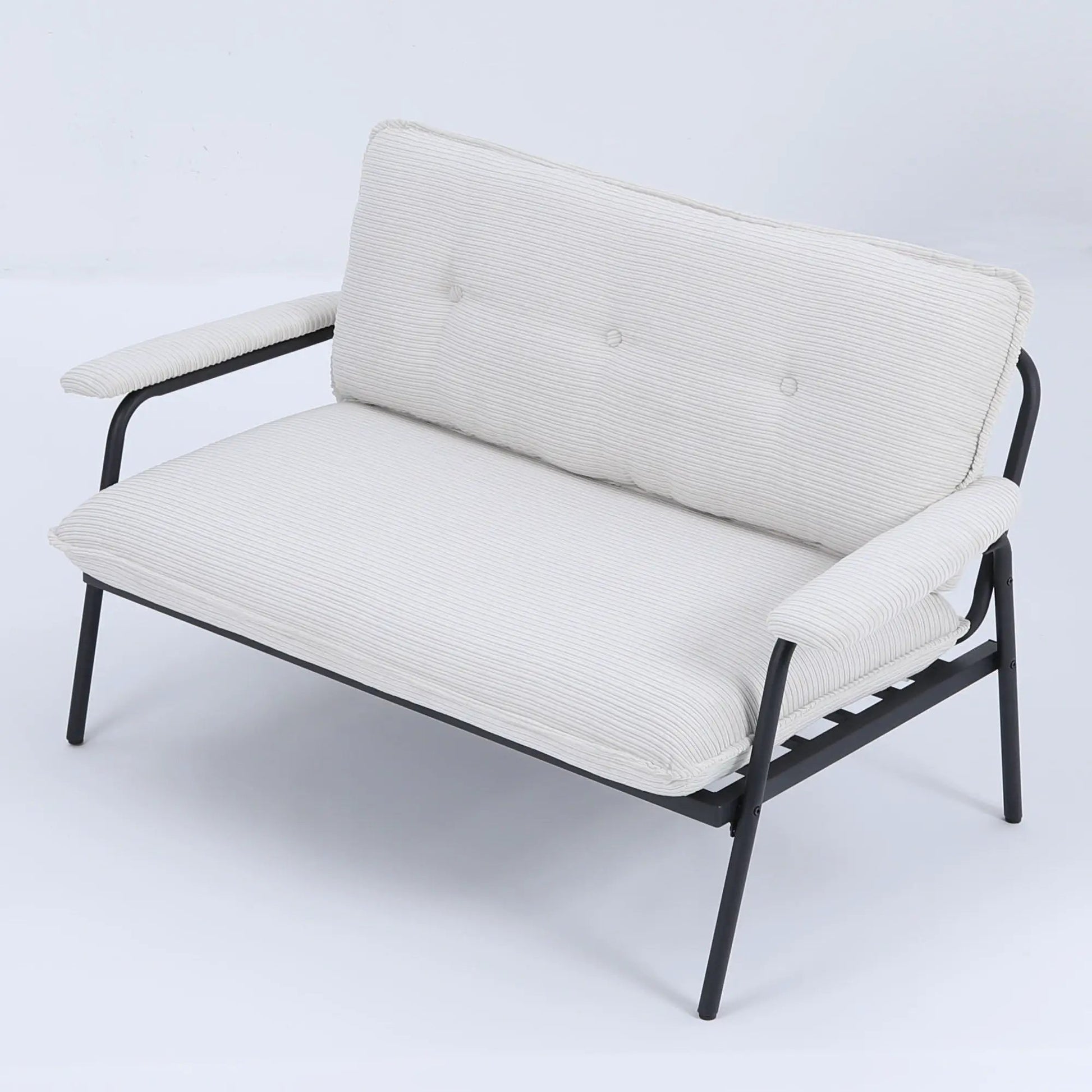 Modern metal-frame sofa with striped white cushions, Unique Piece Furniture, compact on Tampa Home & Garden Store