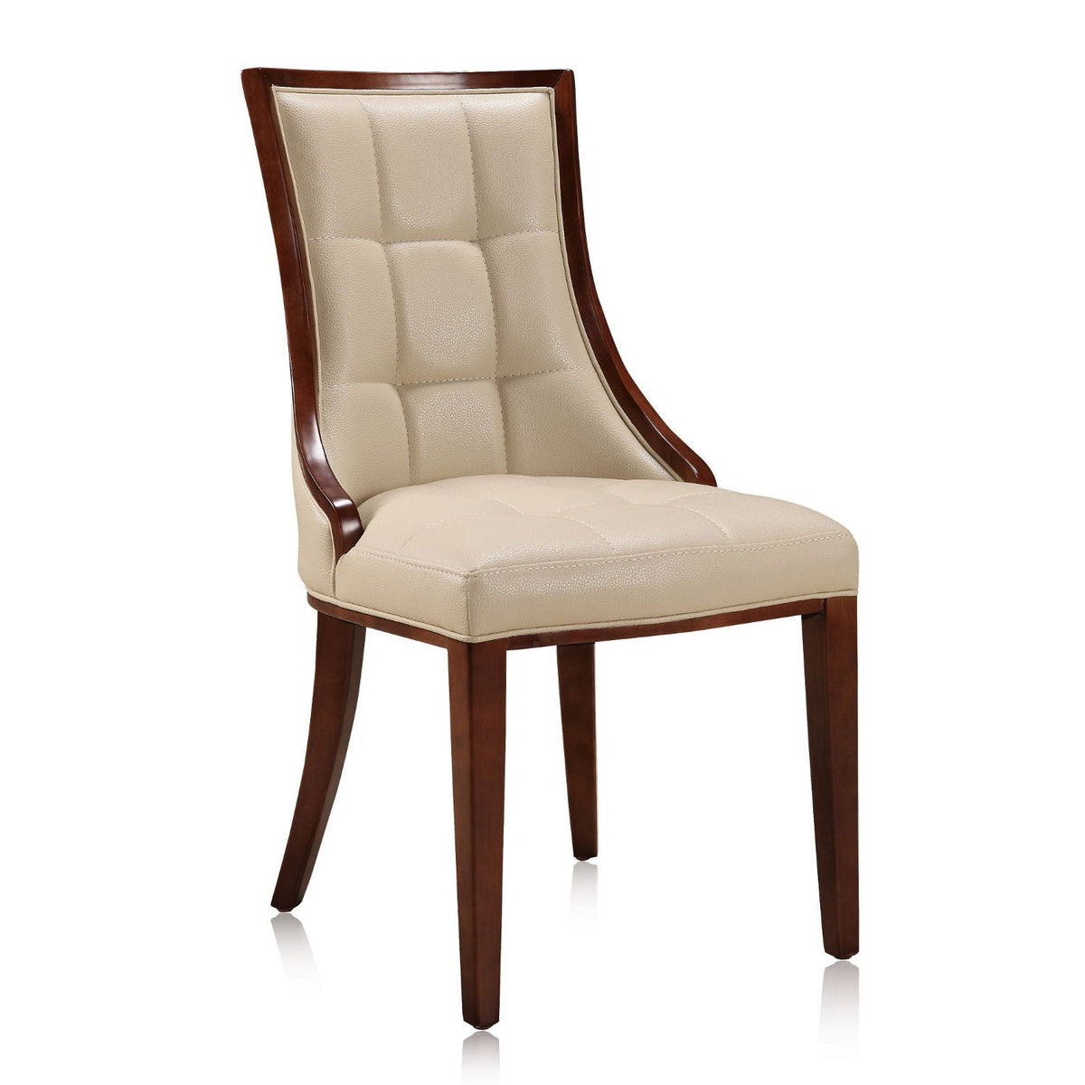 Fifth Avenue Dining Chair Set of 2, beige tufted upholstery with dark wood frame on Tampa Home & Garden Store