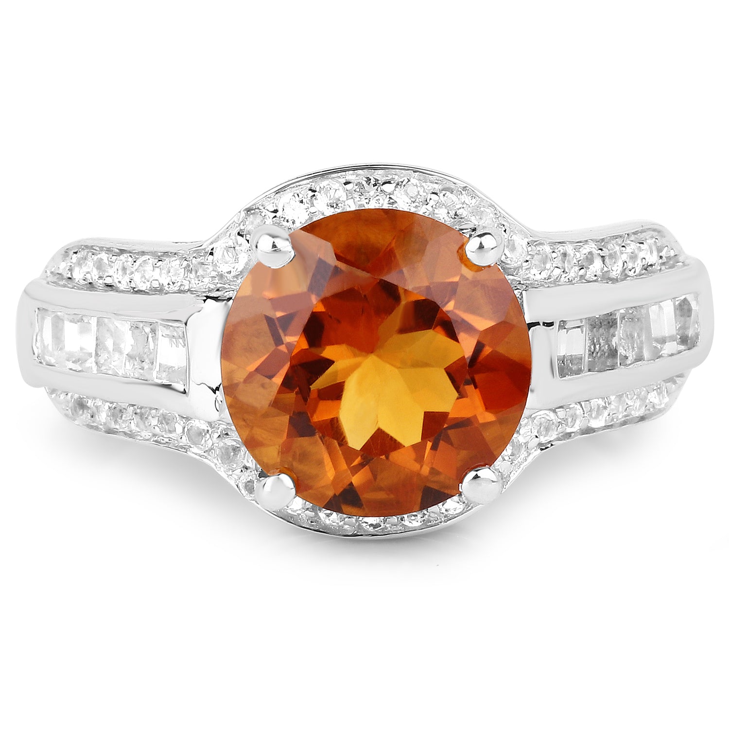 2.81ct Genuine Citrine and White Topaz Sterling Silver Ring with pavé halo on Tampa Home & Garden Store