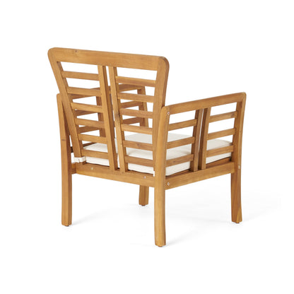 Caydon 2 Club Chairs + Table in natural wood with white cushions on Tampa Home & Garden Store