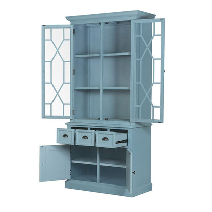 Solid acacia wood accent cabinet with blue finish and glass doors; 3 drawers by HouseOfZazla on Tampa Home & Garden Store