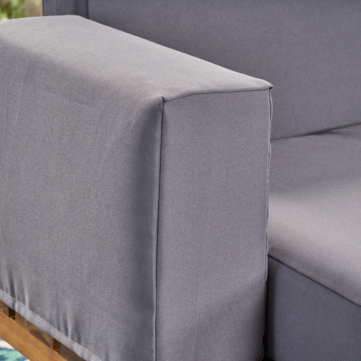 Dark Gray Patio Sofa With Iron Legs and Cushions