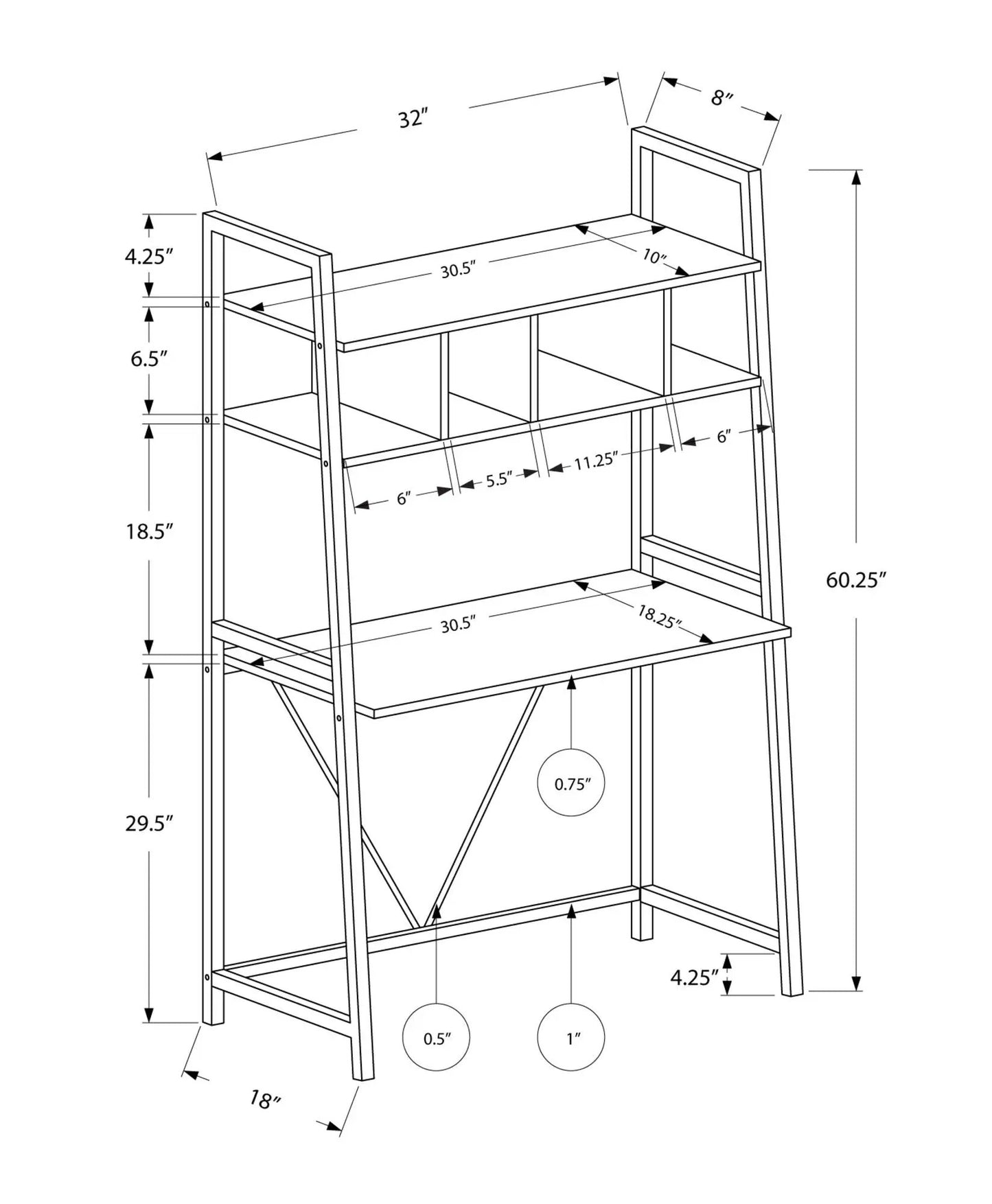Computer Desk white Unique Piece Furniture with leaning frame and storage shelves schematic on Tampa Home & Garden Store