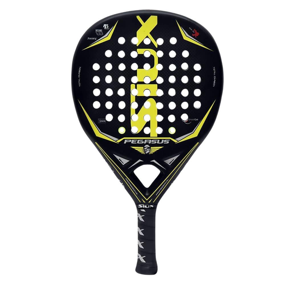 Padel racket Pegasus 3k Yellow '22 by Siux USA, black with yellow accents and perforated face on Tampa Home & Garden Store