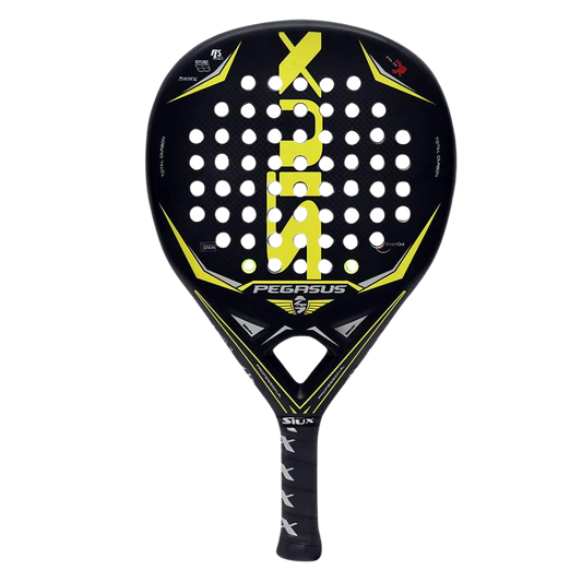 Padel racket Pegasus 3k Yellow '22 by Siux USA, black with yellow accents and perforated face on Tampa Home & Garden Store