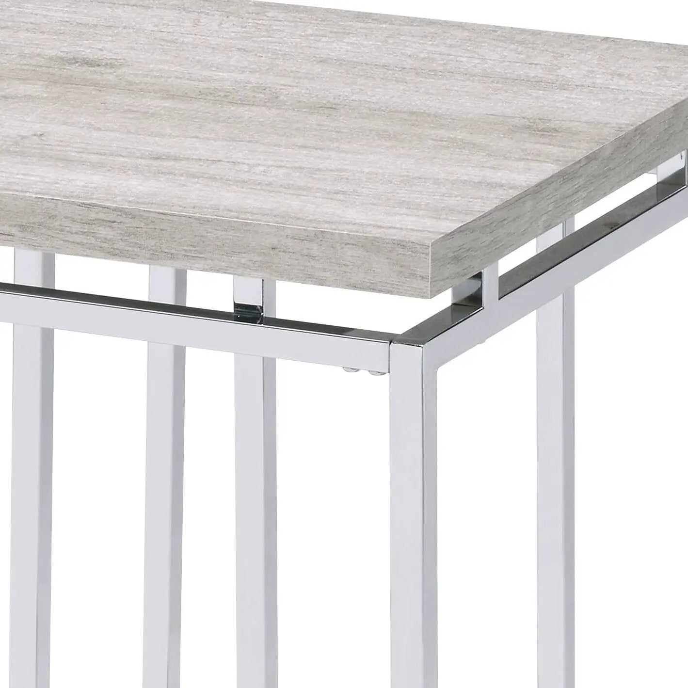 Chafik coffee table by Unique Piece Furniture with greywashed wood top and chrome frame on Tampa Home & Garden Store