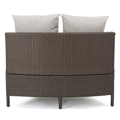 Pt Limon Modern Outdoor Single Sofa with two light beige cushions on brown wicker frame on Tampa Home & Garden Store