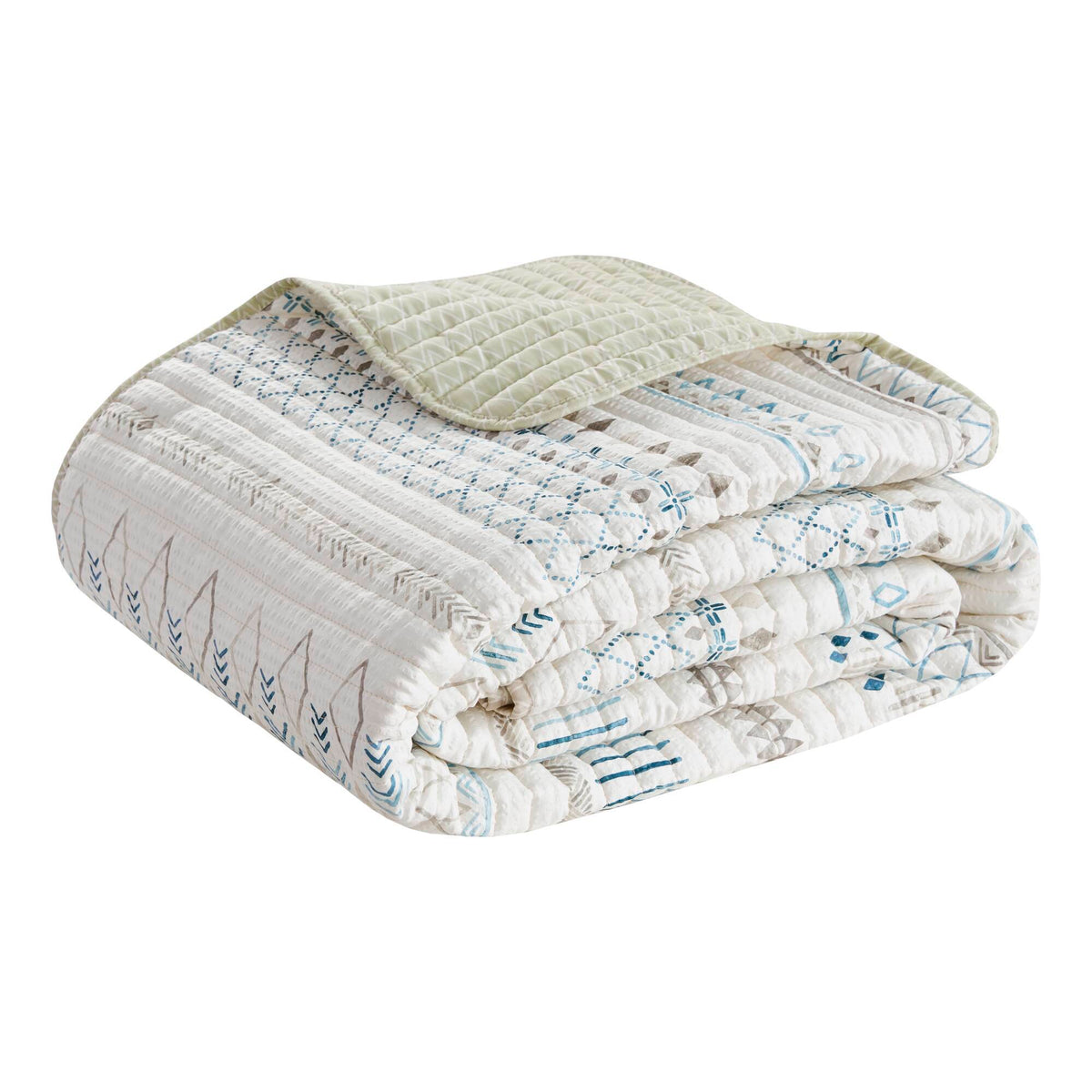 Printed microfiber seersucker quilt set, reversible taupe and blue, HouseOfZazla on Tampa Home & Garden Store