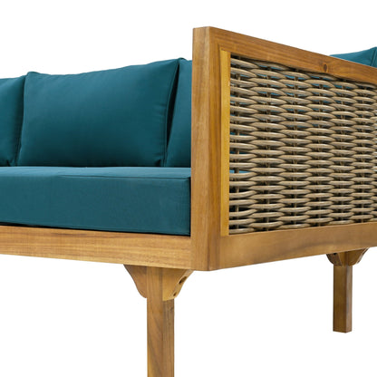 Claremont 3 Seater Daybed with teak acacia wood frame and teal water-resistant cushions on Tampa Home & Garden Store