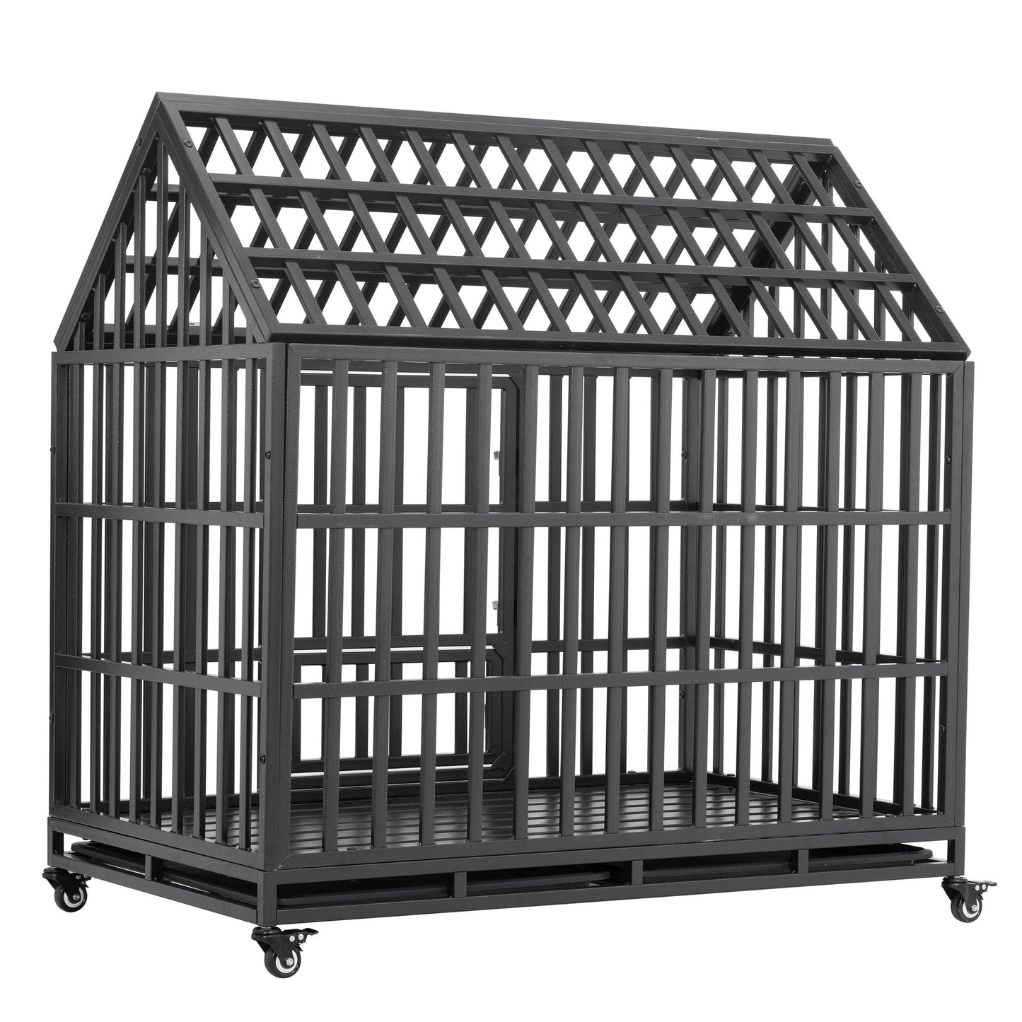 Heavy duty dog crate on wheels, black metal cage with lockable wheels on Tampa Home & Garden Store
