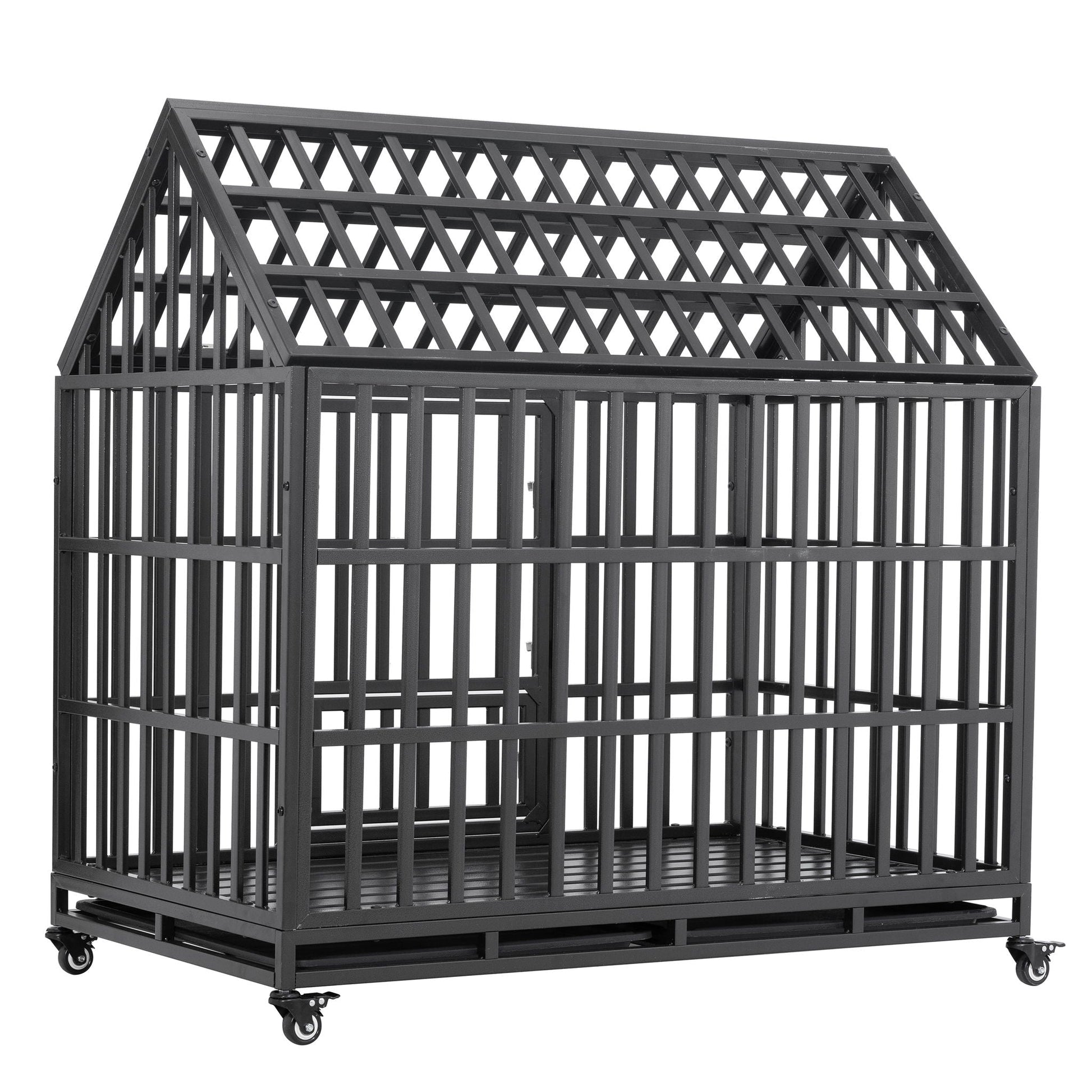 Heavy duty dog crate on wheels, black metal cage with lockable wheels on Tampa Home & Garden Store