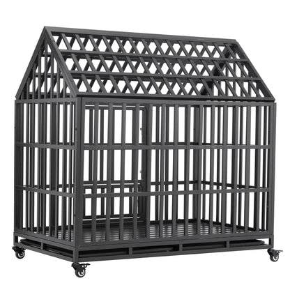 Heavy duty dog crate on wheels, black metal cage with lockable wheels on Tampa Home & Garden Store