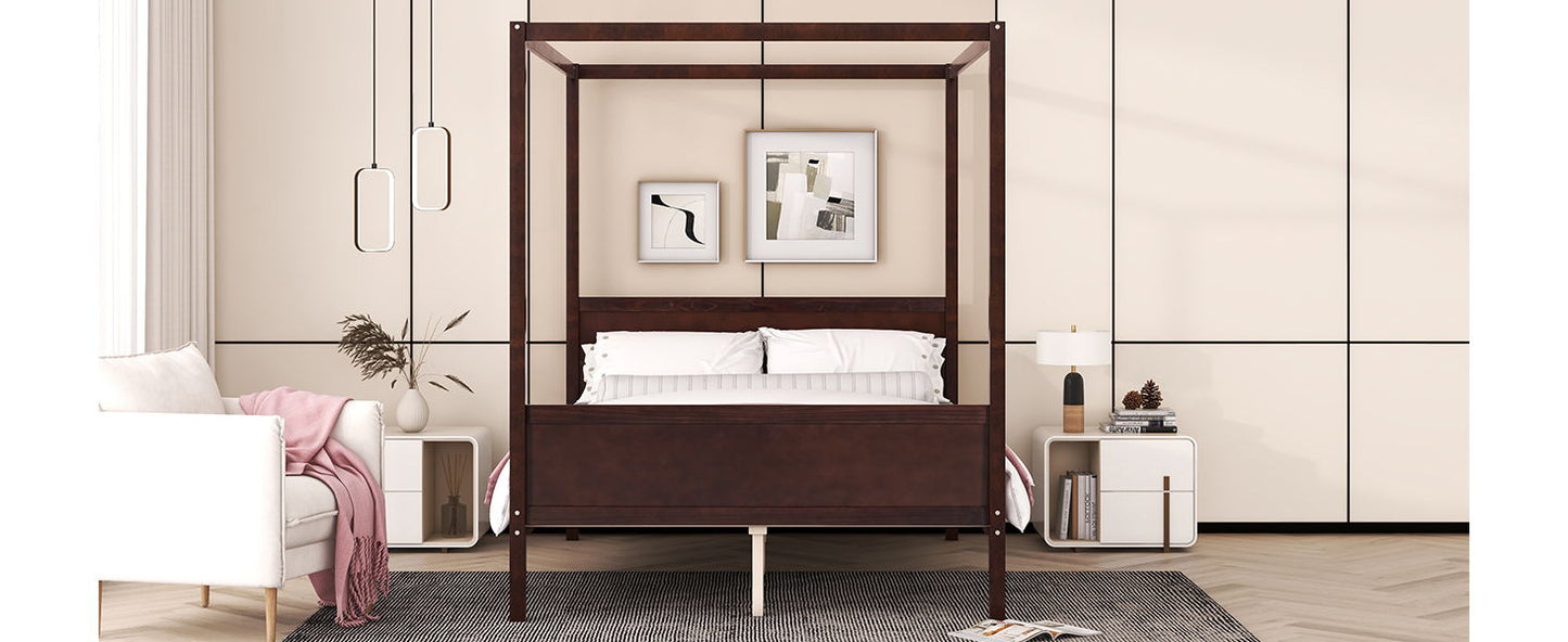 Modern Canopy Platform Bed and Wooden Headboard
