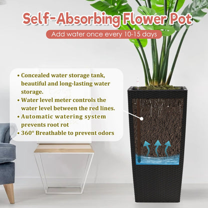 Indoor Outdoor Planter With Automatic Watering System by HouseOfZazla in black woven planter on Tampa Home & Garden Store