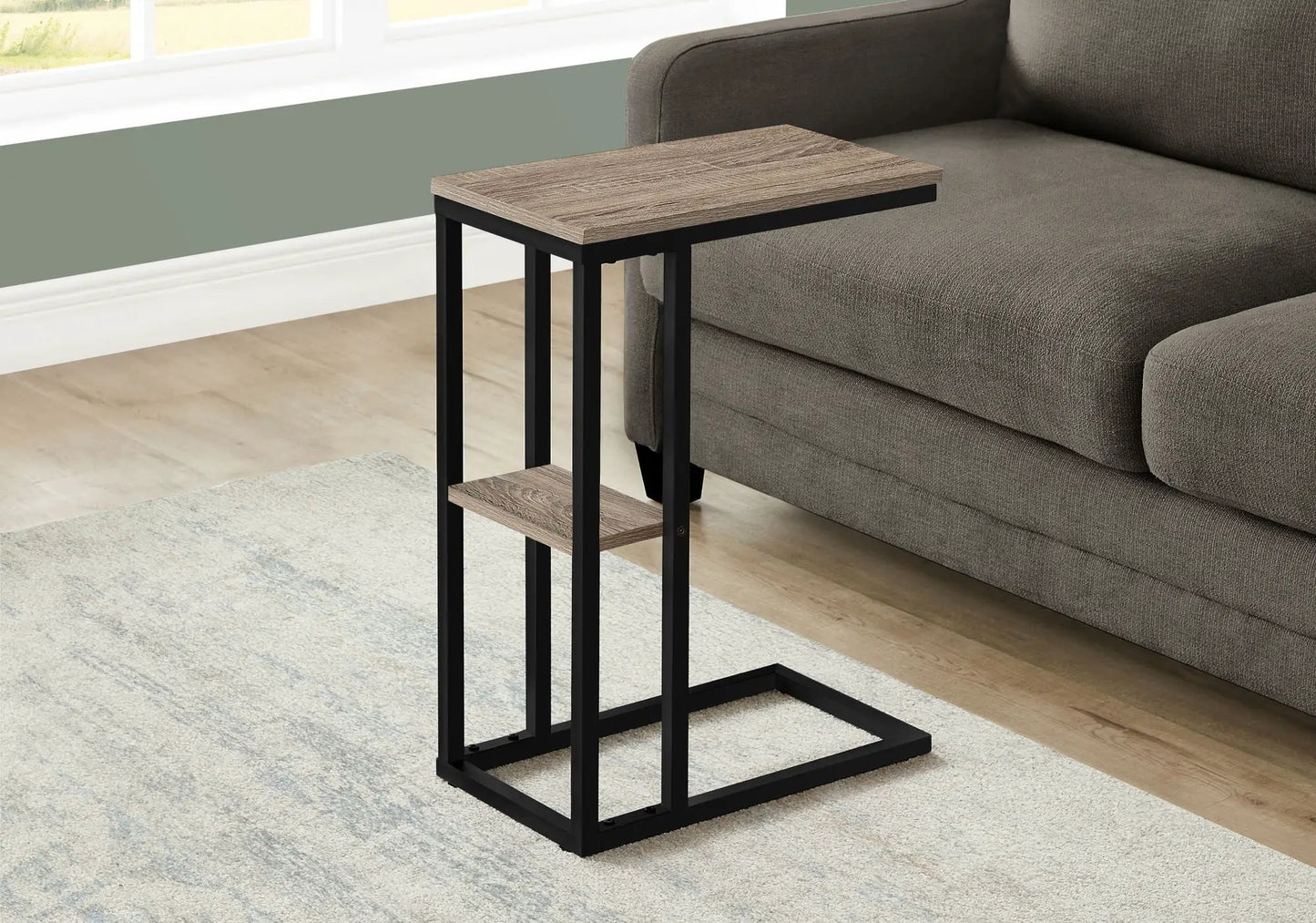 C Shaped Accent Table Marble Look and Modern