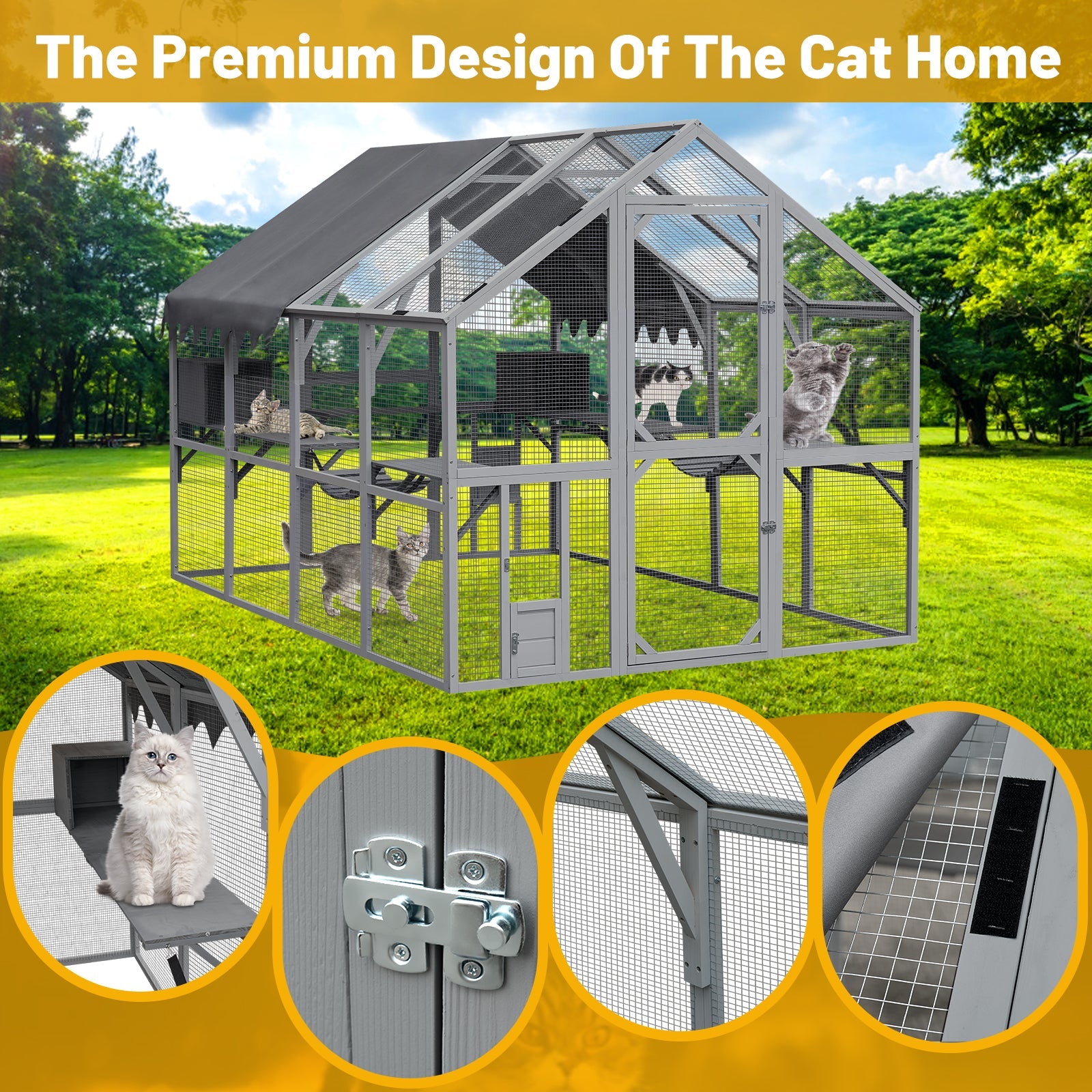 Cat House enclosure by HouseOfZazla in gray metal with mesh panels and multiple levels for cats on Tampa Home & Garden Store