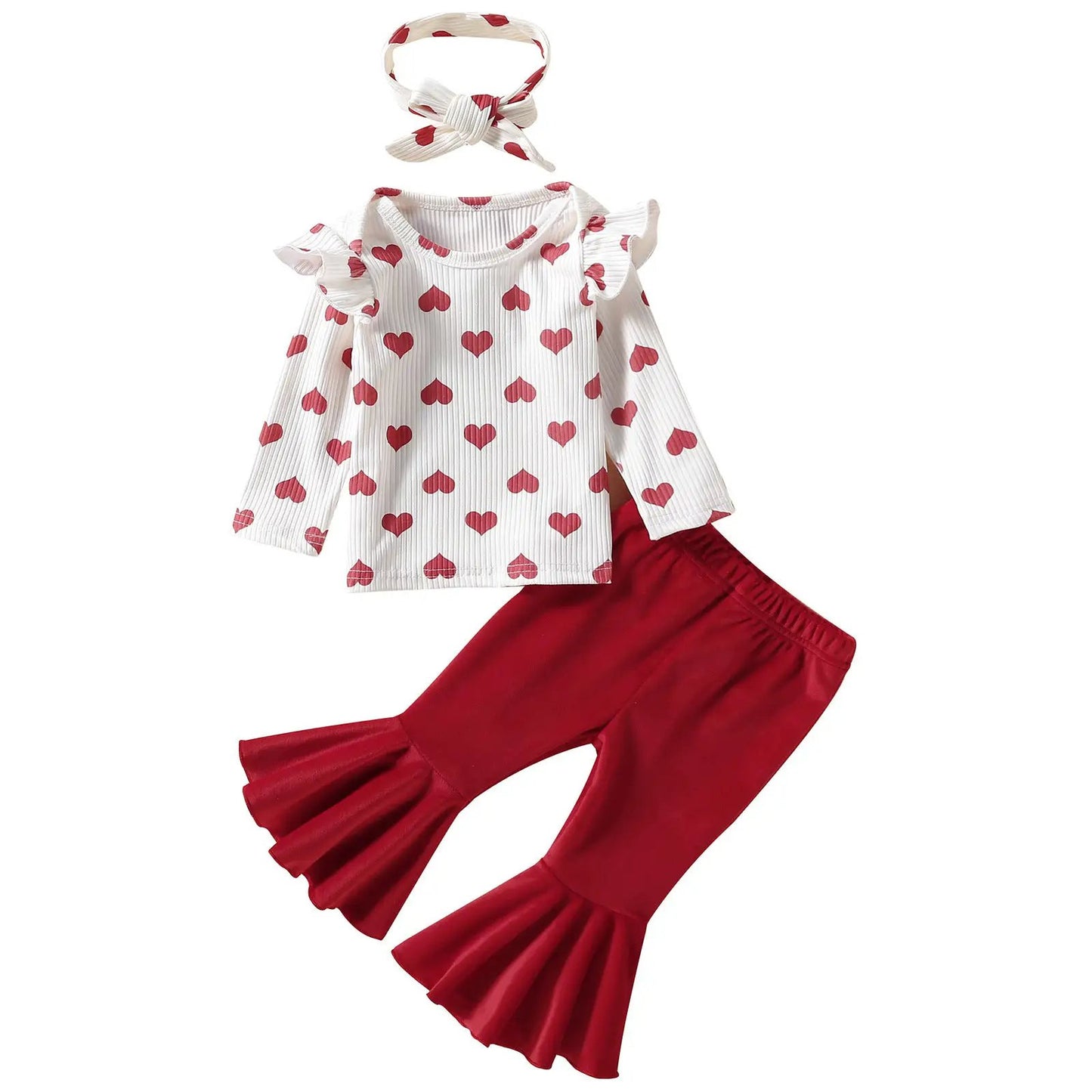 Infant Valentine heart-print top with ruffled sleeves and red flared pants set by FLIPSTYLEZLLC on Tampa Home & Garden Store
