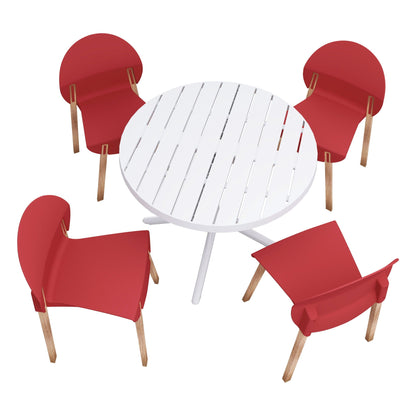 5-piece outdoor dining set with red chairs and white round table by HouseOfZazla on Tampa Home & Garden Store