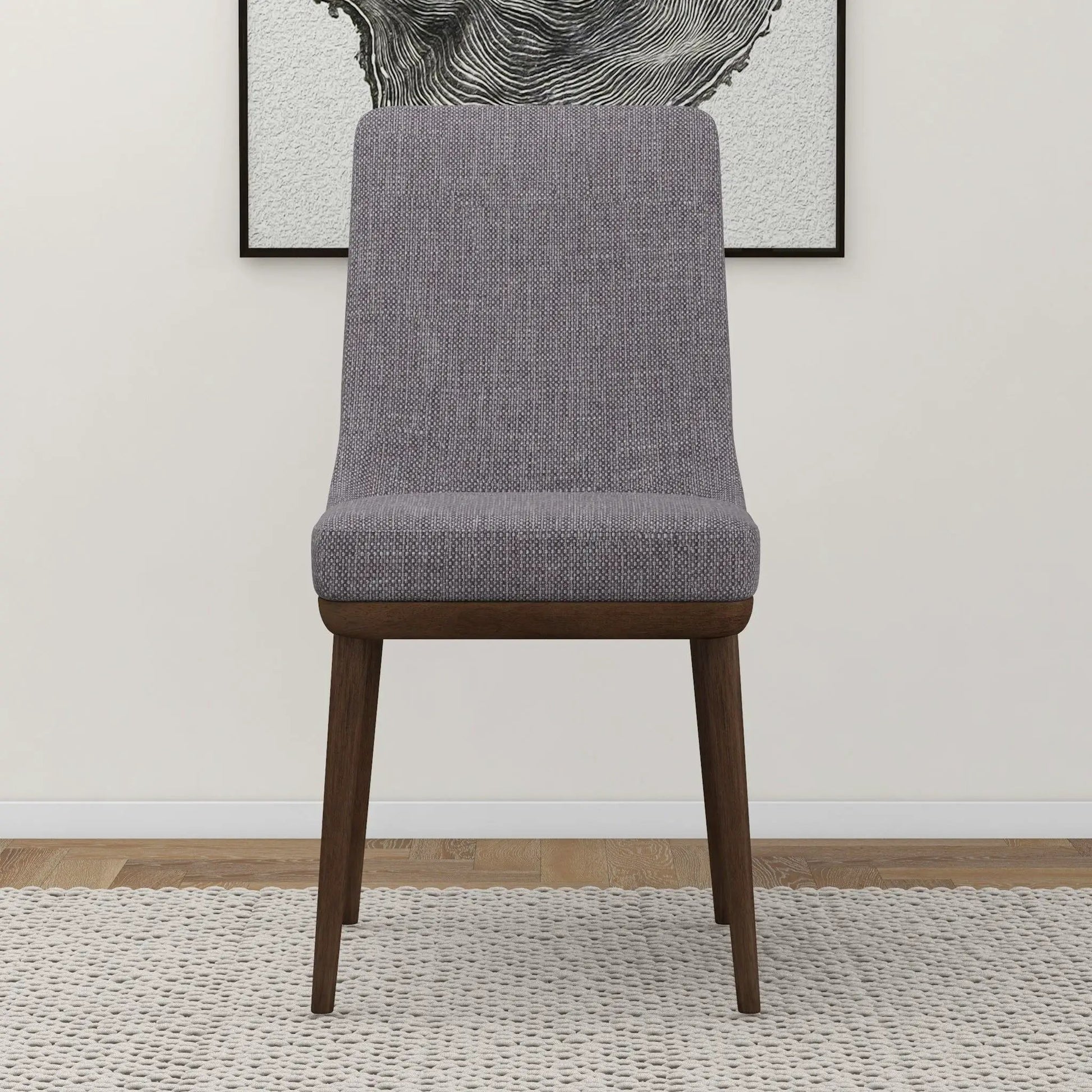Kate mid-century dining chair set of 2 in gray textured fabric with dark wood legs on Tampa Home & Garden Store