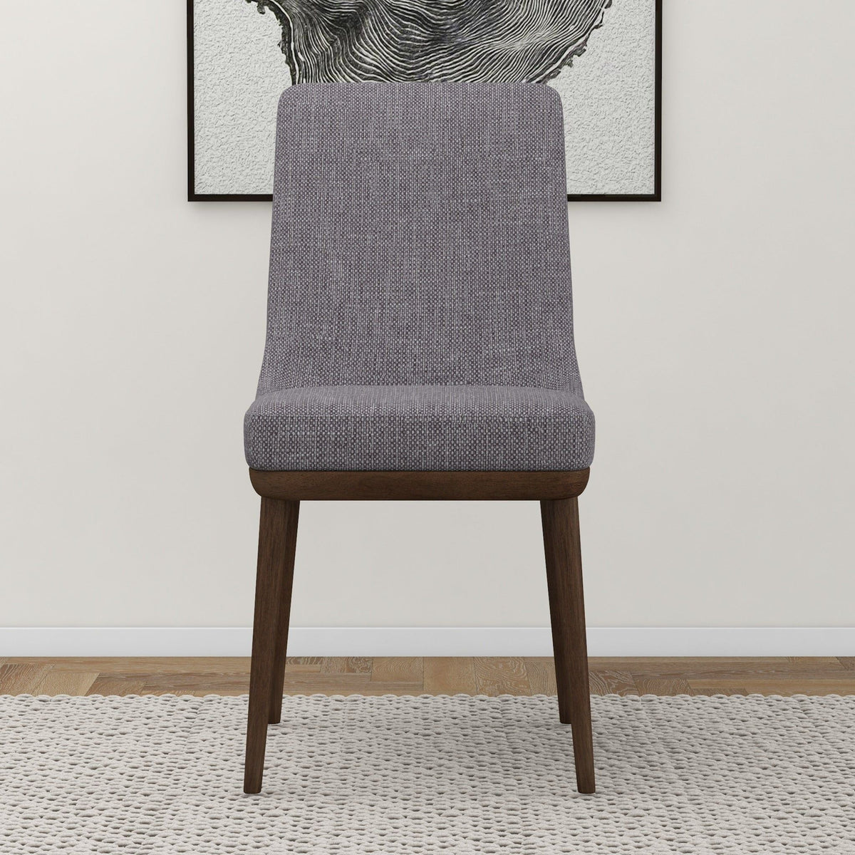 Mid-Century Modern dining chair set of 2 with solid wood frame and gray woven upholstery on Tampa Home & Garden Store