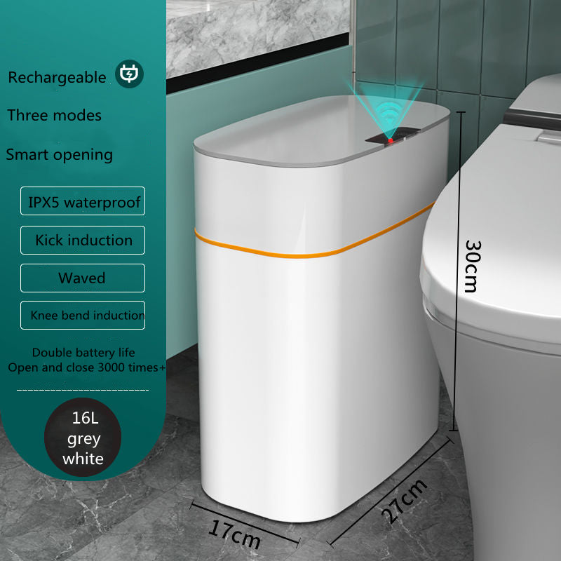 Smart trash can with lid in grey white, 16L, sensor induction by Perfecsy on Tampa Home & Garden Store