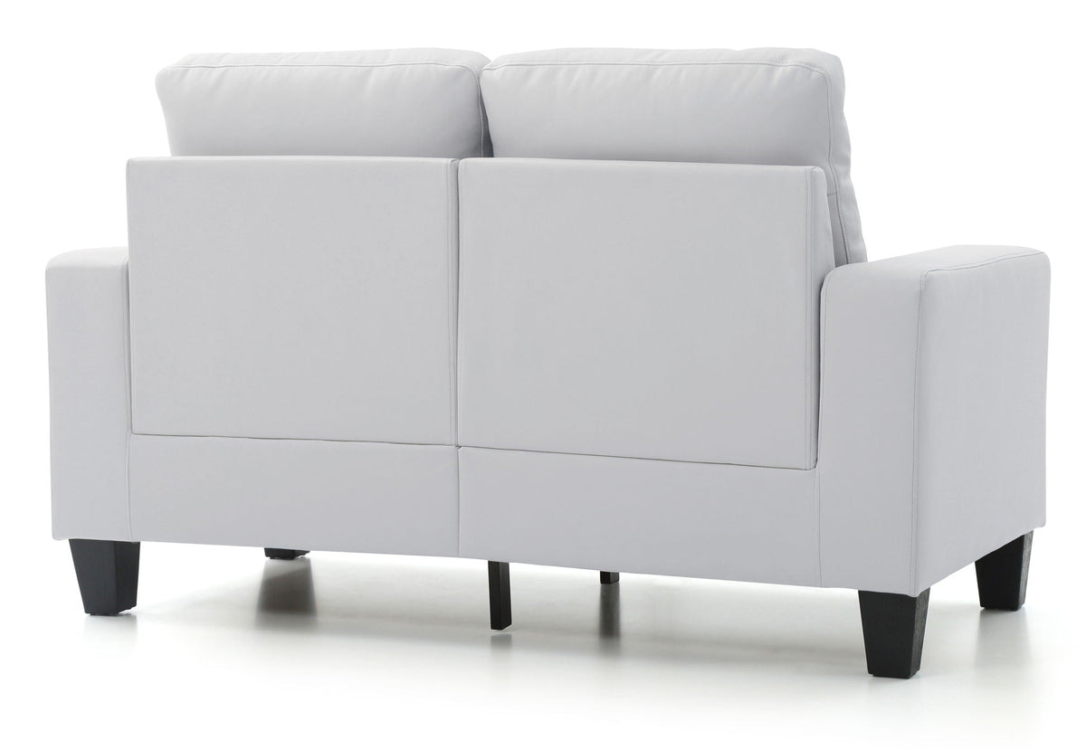 Track Arm Loveseat light gray fabric with pocket coil comfort and dark wood legs on Tampa Home & Garden Store