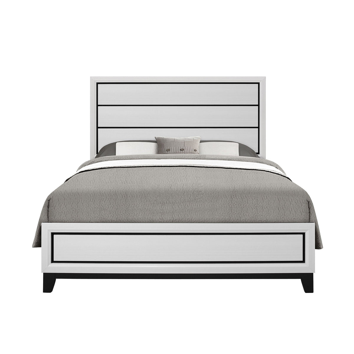 Mirage Bed panel bed by HouseOfZazla; white frame with black bordered panels and gray bedding on Tampa Home & Garden Store